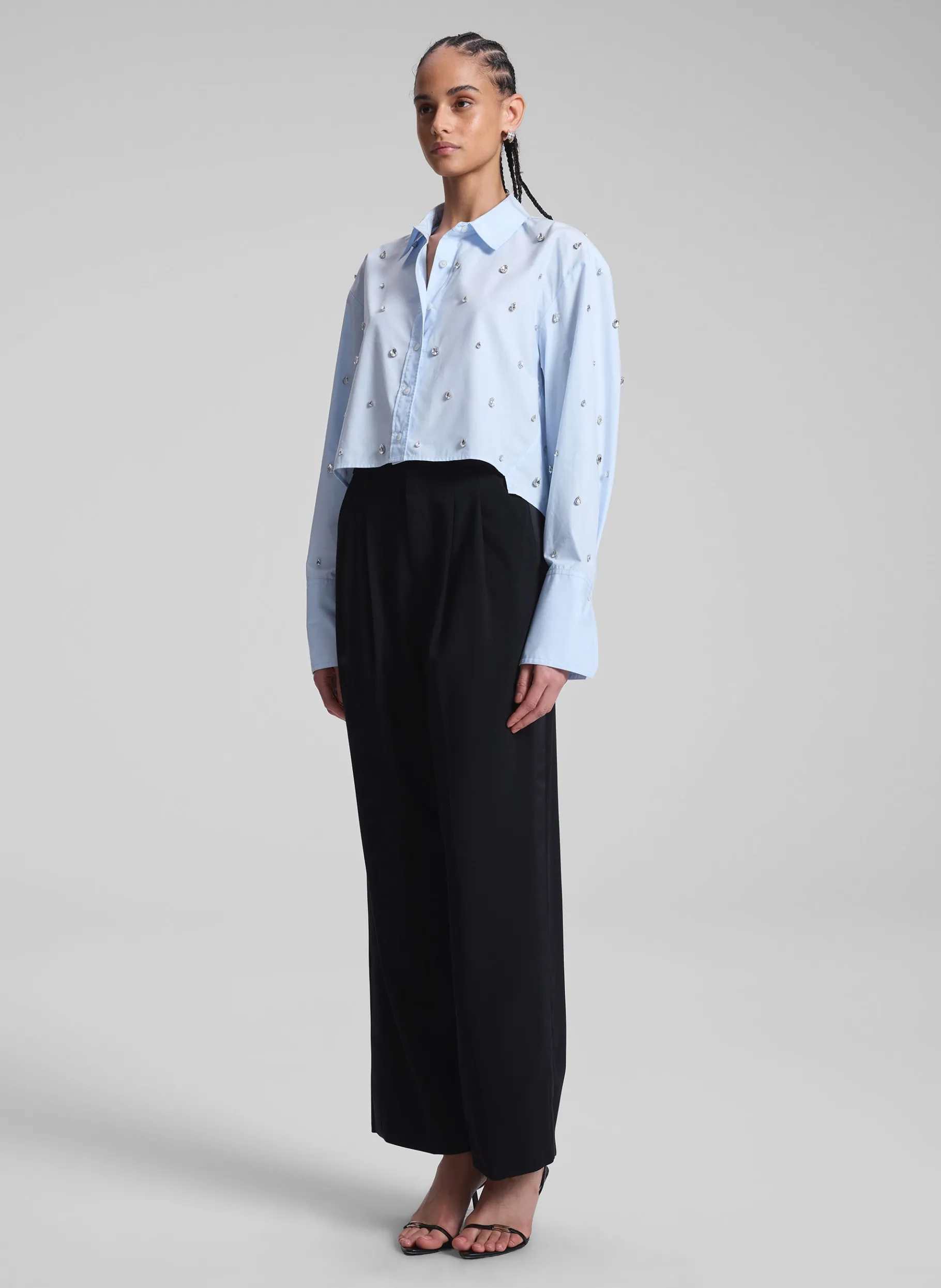 Women A.L.C. Tops^Mackie Embellished Cropped Cotton Shirt