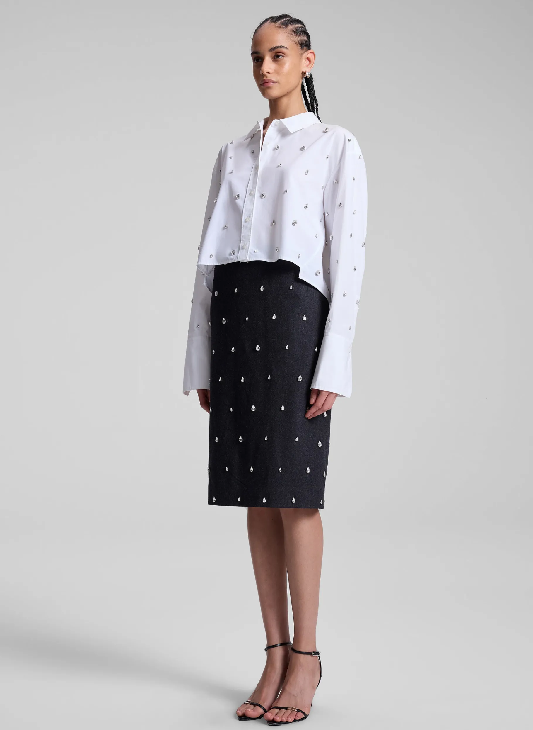 Women A.L.C. Tops^Mackie Embellished Cropped Cotton Shirt