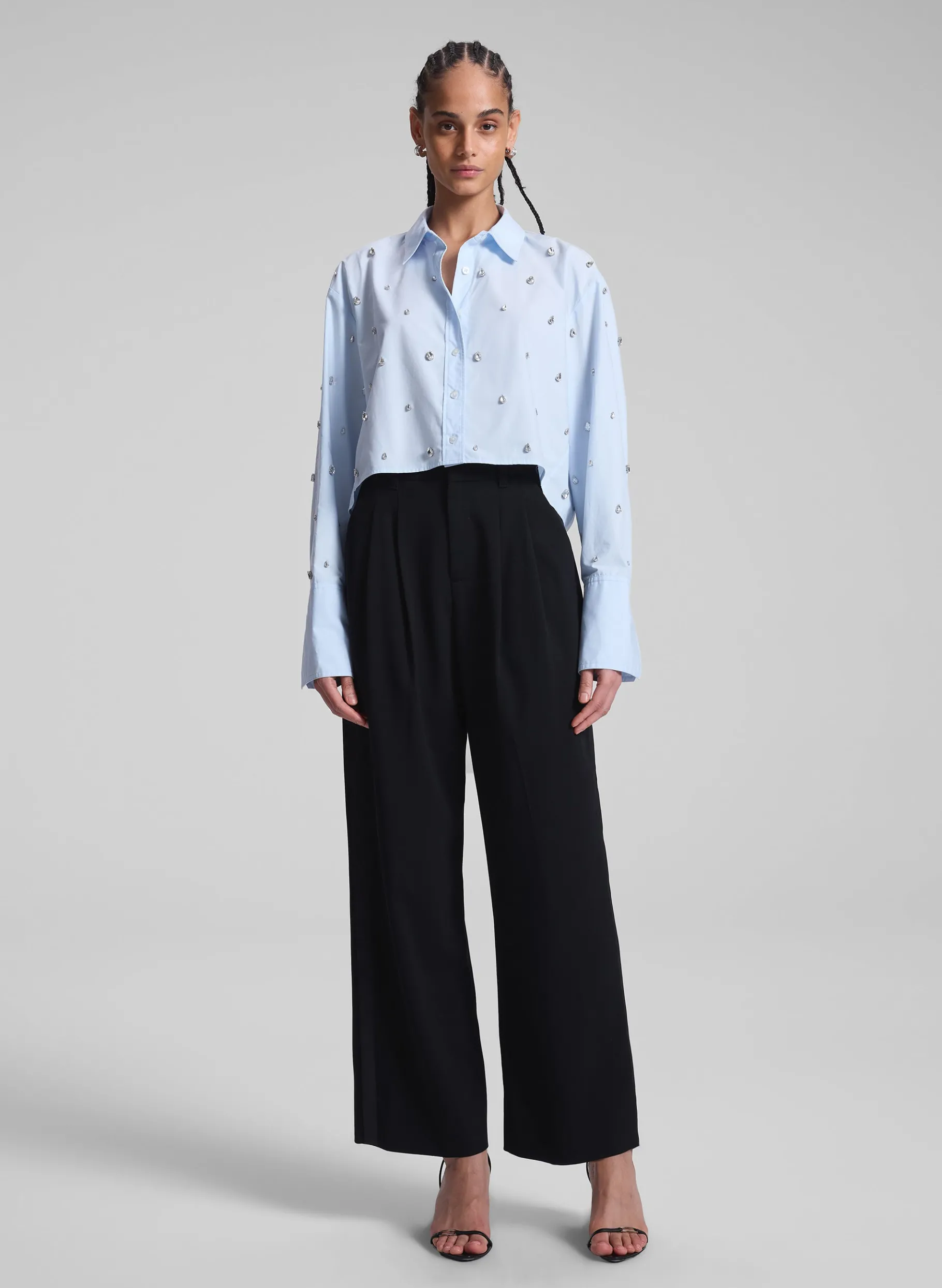 Women A.L.C. Tops^Mackie Embellished Cropped Cotton Shirt