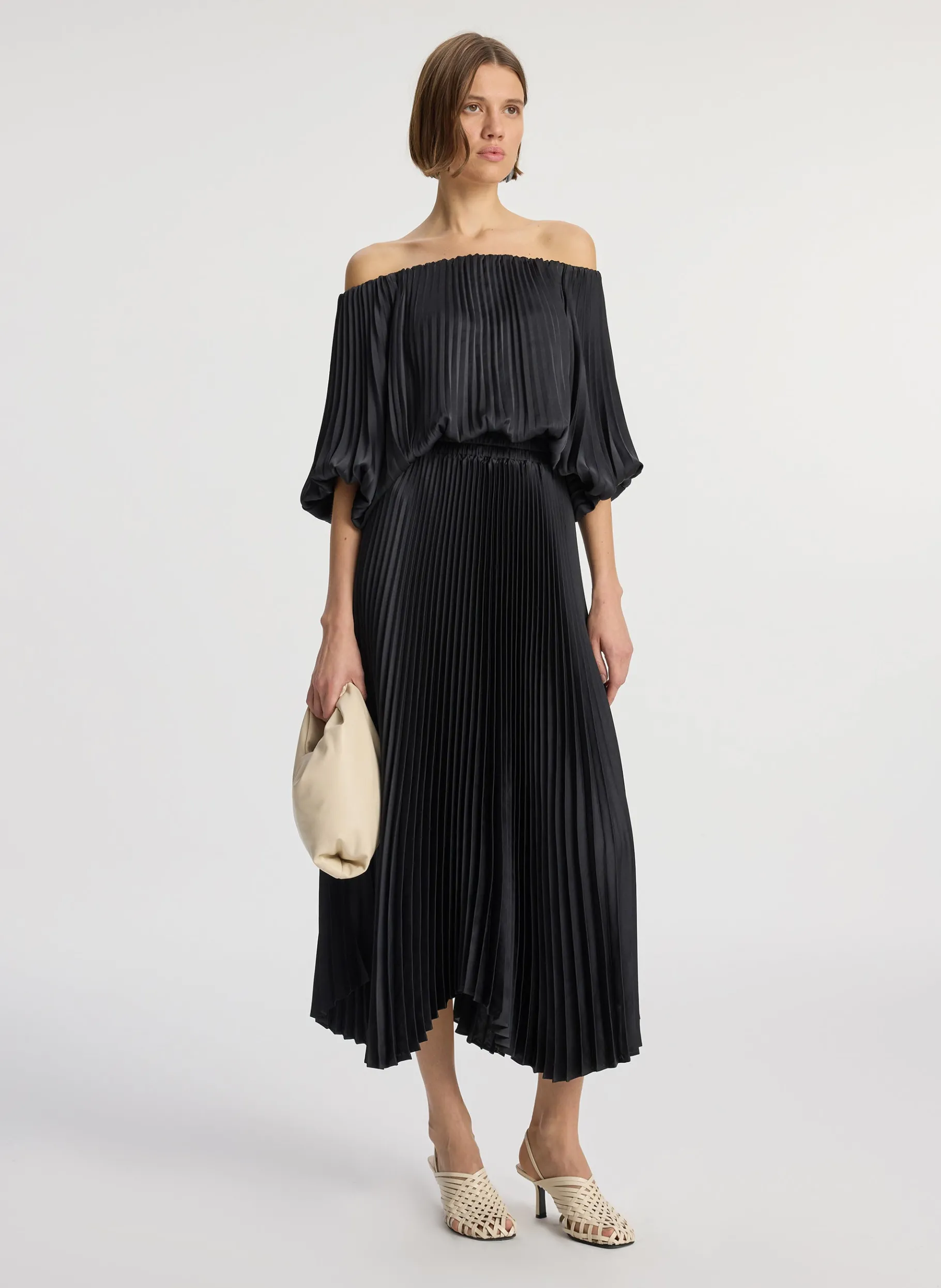 Women A.L.C. Dresses^Sienna Satin Pleated Off Shoulder Dress