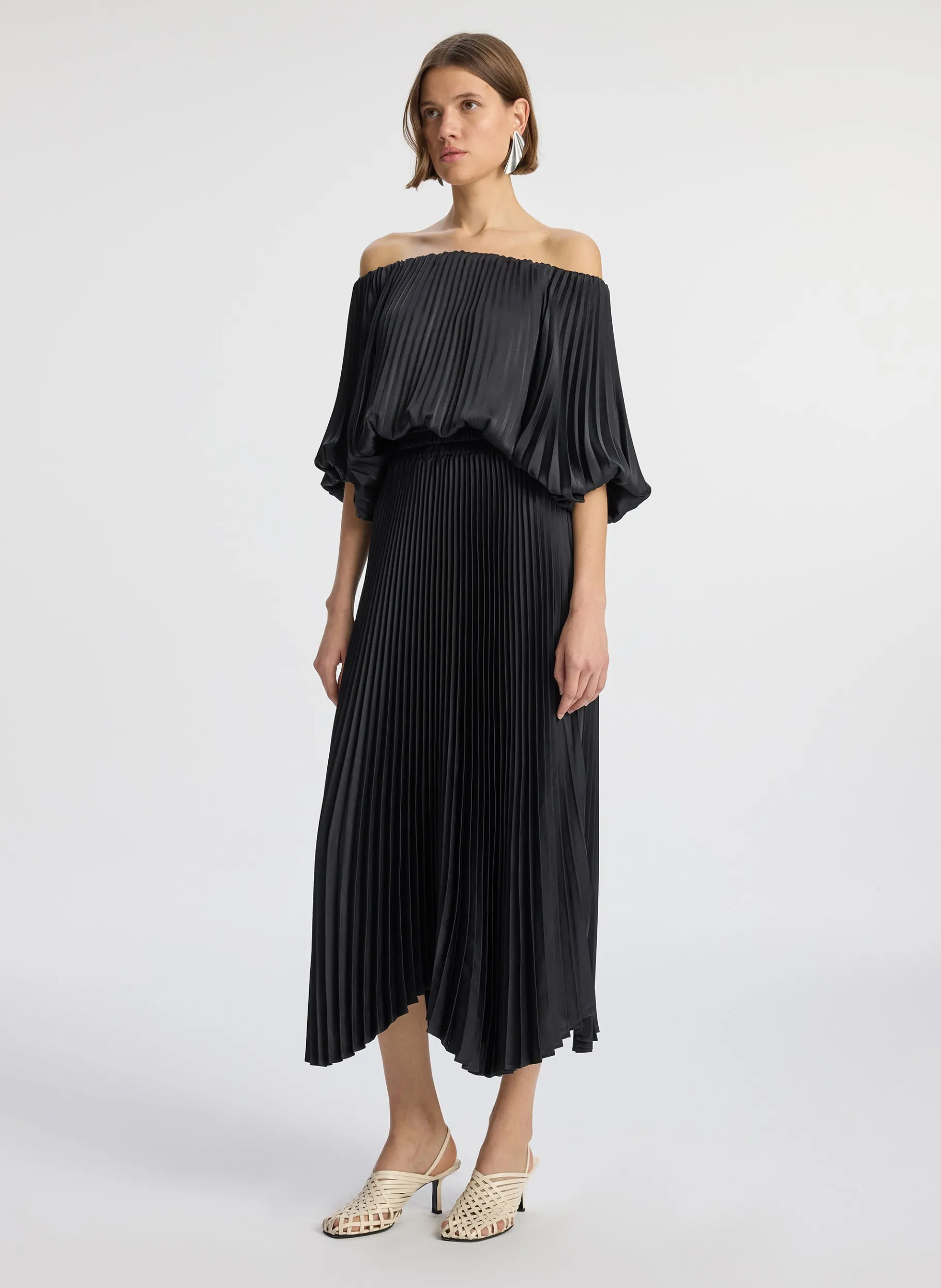 Women A.L.C. Dresses^Sienna Satin Pleated Off Shoulder Dress
