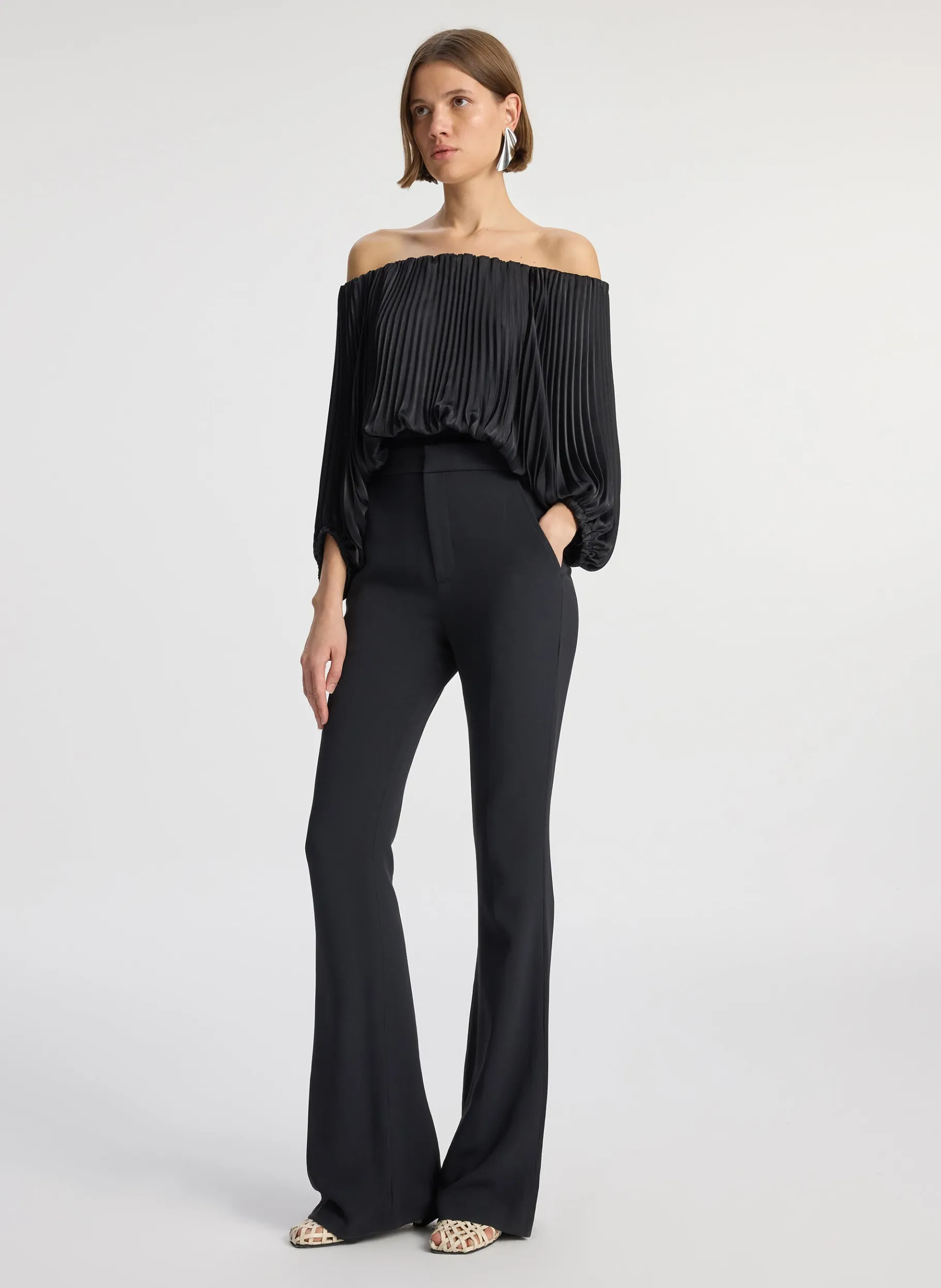 Women A.L.C. Tops^Sienna Satin Pleated Off Shoulder Top