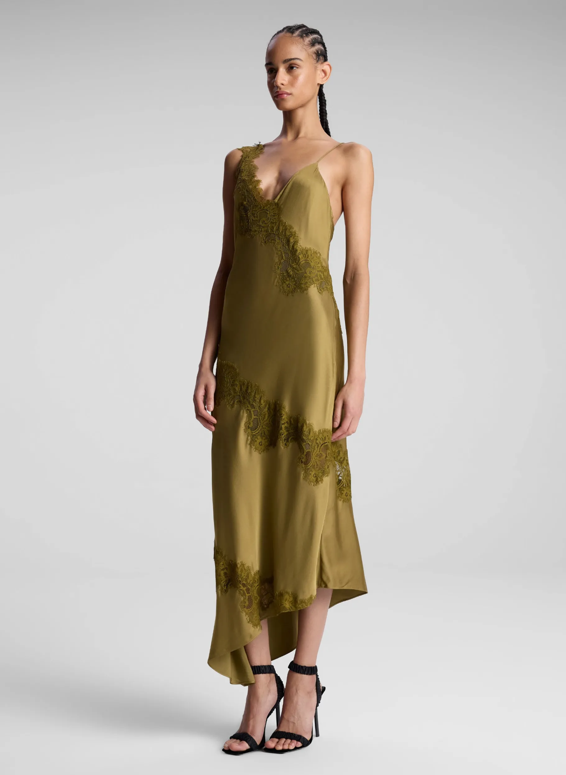 Women A.L.C. Dresses^Stella Satin And Lace Midi Dress